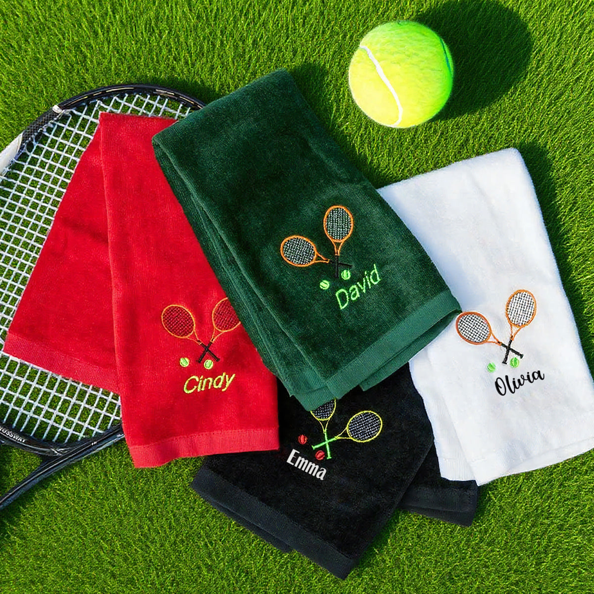 Toalla de tenis personalizada – Nombre y bordado de raqueta personalizados
