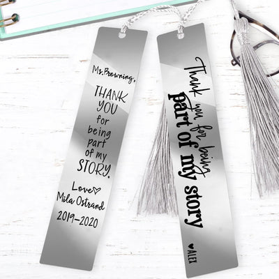 Marcapáginas de acero inoxidable personalizado para profesor/a