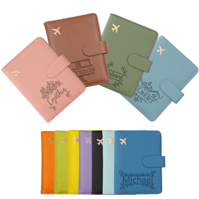 Funda de pasaporte de cuero duradero personalizada, juego de etiquetas de equipaje personalizadas con nombre