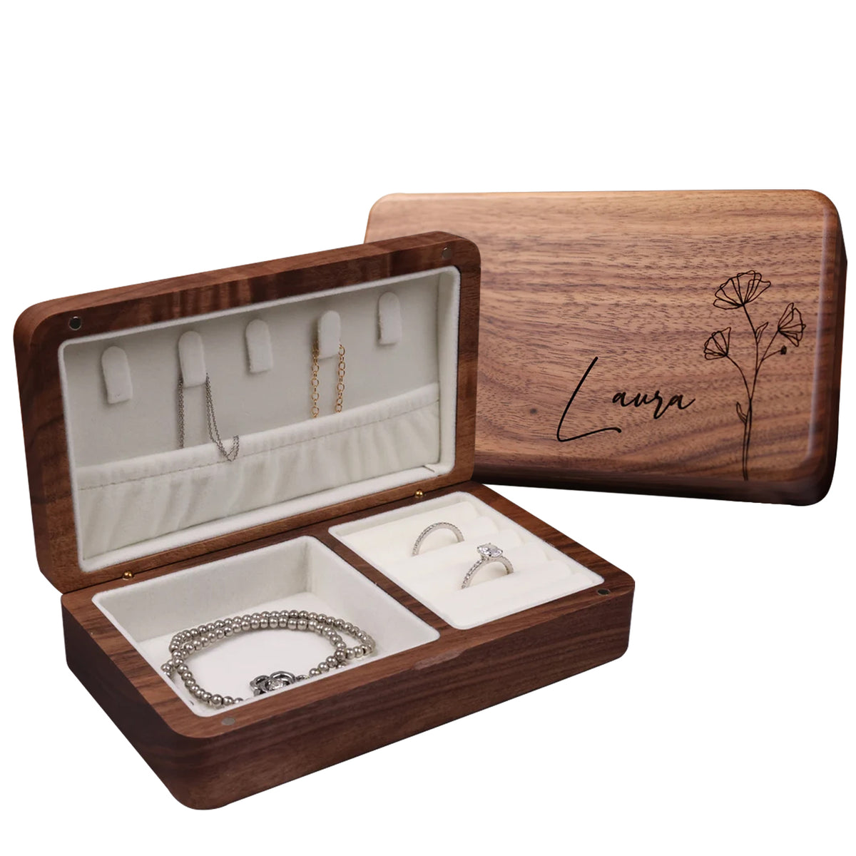 Personalized Wooden Jewelry Box Custom Women's Jewelry Box Gift Custom Travel Box Bridesmaid Jewelry Box With Velvet Jewelry Storage Box, Creative Gift for Mom Wife Bride Bridesmaid Girlfriend