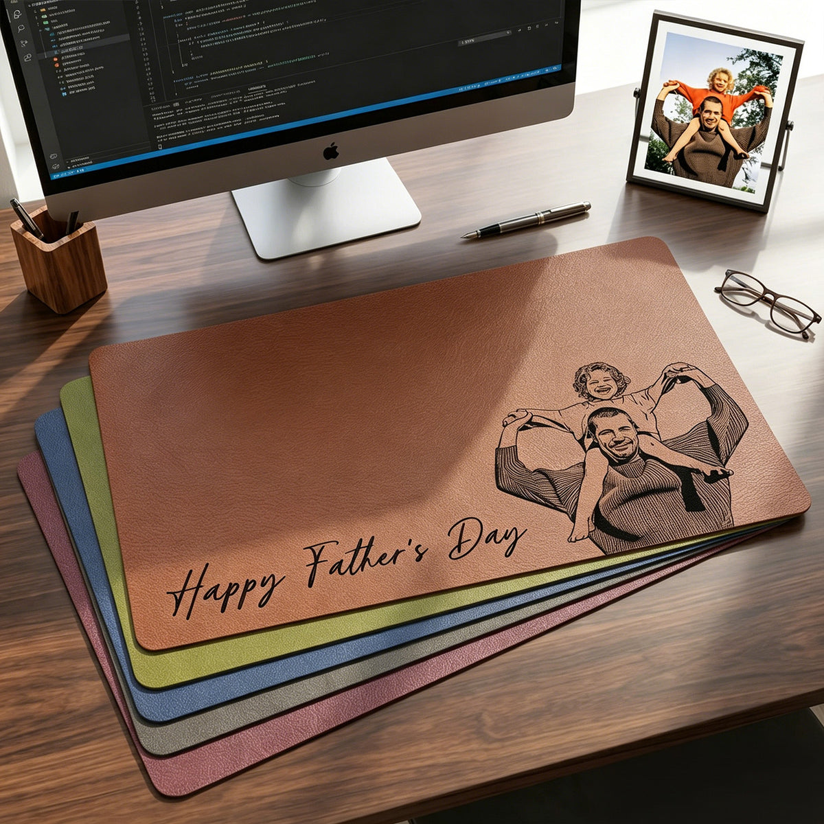 Personalized Dad Photo Desk Mat Large Mouse Pad Custom Sketch Line Art Portrait Non-Slip Waterproof PU Leather Mat Father's Day Anniversary Birthday Gifts Gifts for Husband Dad Grandpa-xmj