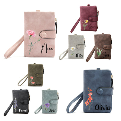 Cartera tríptico personalizada con la flor de nacimiento