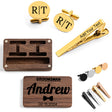Juego personalizado de alfiler de corbata y gemelos con caja de madera