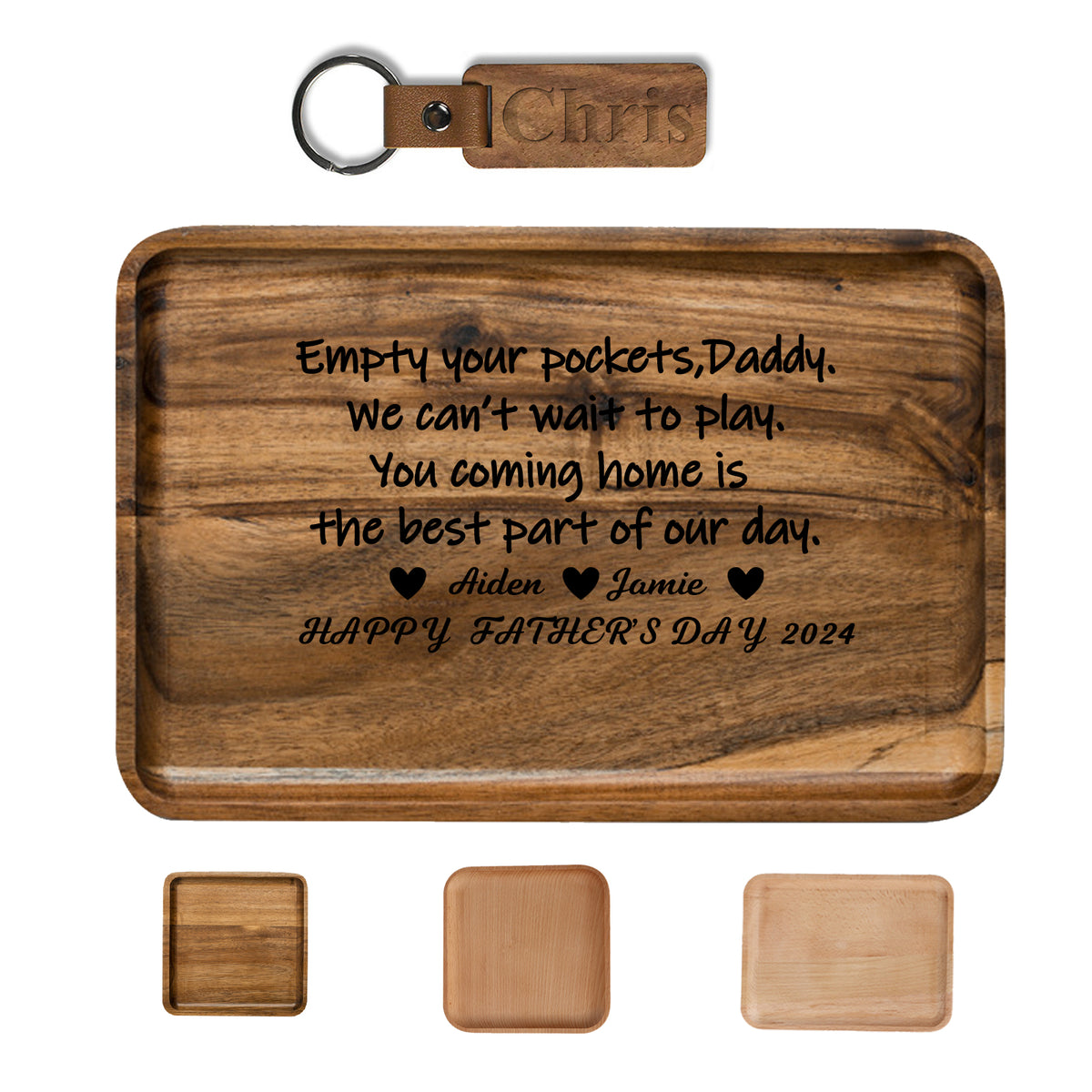 Bandeja de almacenamiento de madera personalizada para papá