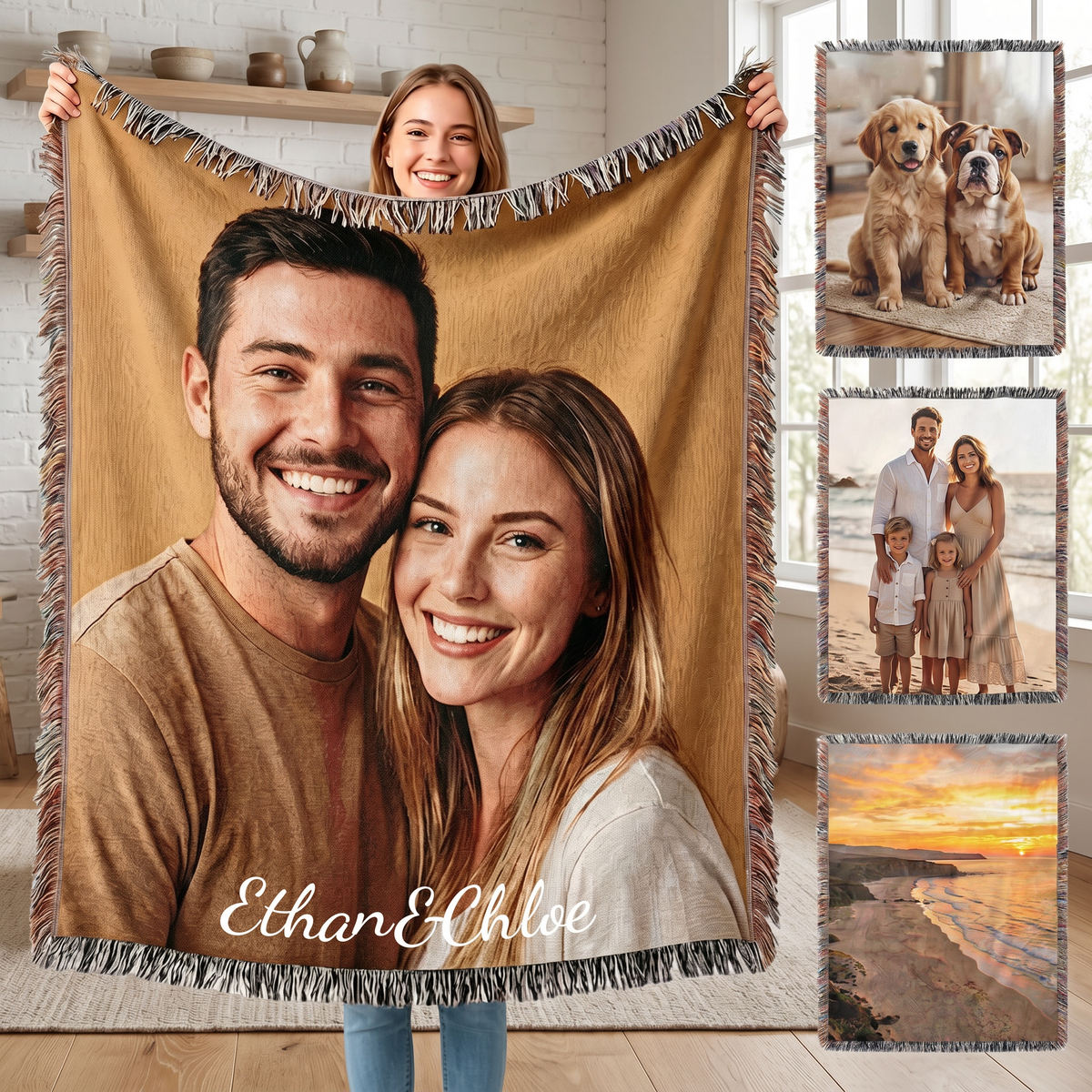 Personalized Blanket with Picture Text Custom Blanket for Mom Dad Couple Girlfriend Boyfriend Husband & Wife Home Decor Woven Tapestry Pet Memorial Blanket Gift for Wedding Anniversary