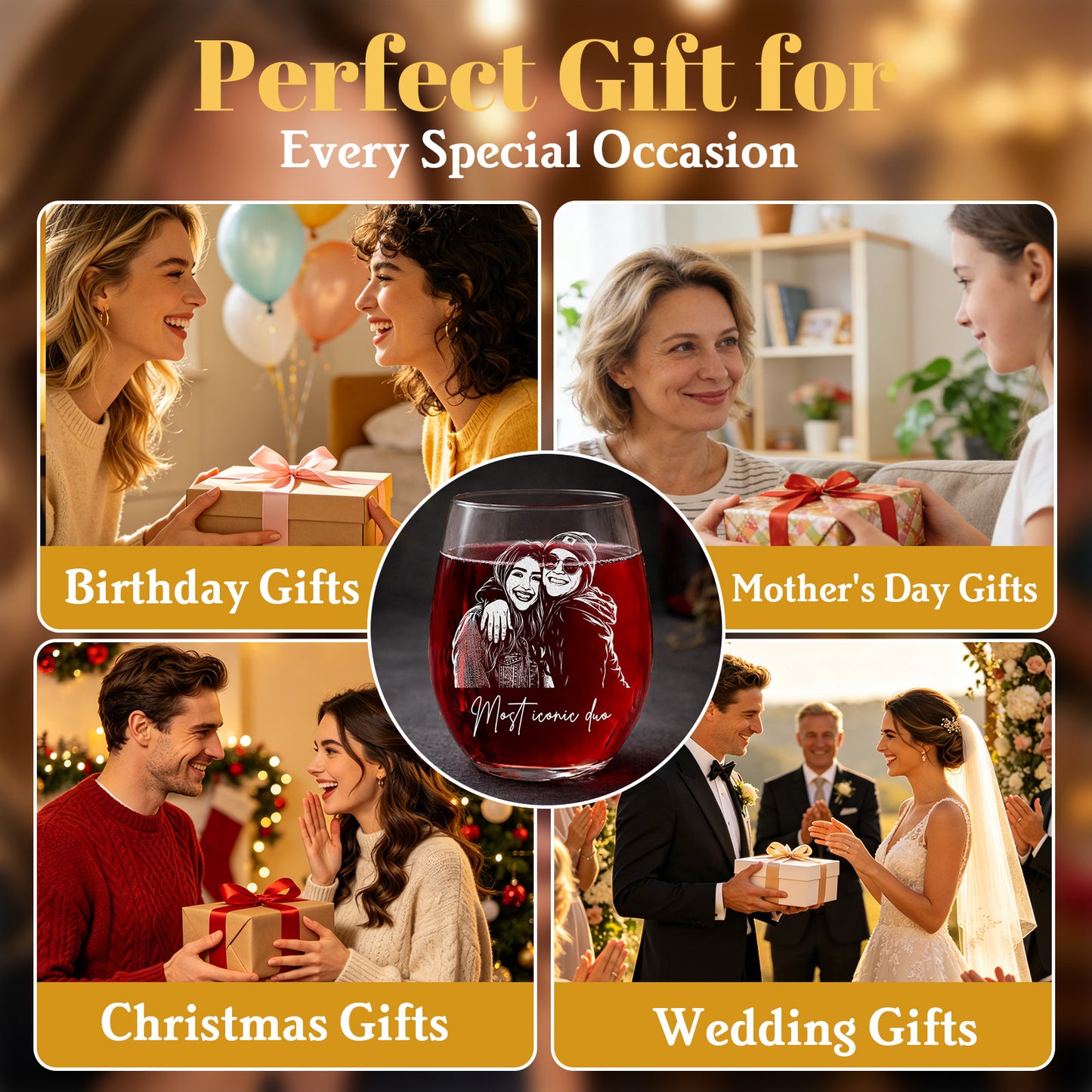 Personalized Besties Portrait Wine Glass BFF Gifts for Women Custom Photo and Name 15oz Stemless Wine Glass Soul Sister Present Gifts for Besties Sister Family Friend Bridesmaids