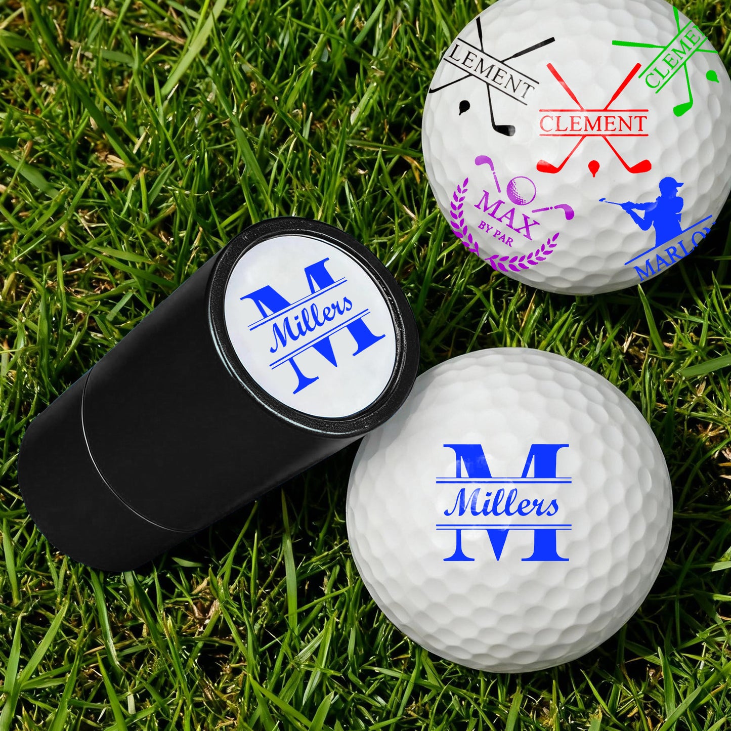 Personalized Golf Ball Stamp with Metal Storage Case