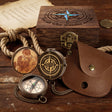 Personalized Engraved Compass with Wooden Box Custom Brass Pocket Compass with PU Leather Storage Pouch for Camping Hiking Fishing Vintage Antique Keepsake Father's Day Birthday Xmas Gifts-xmj