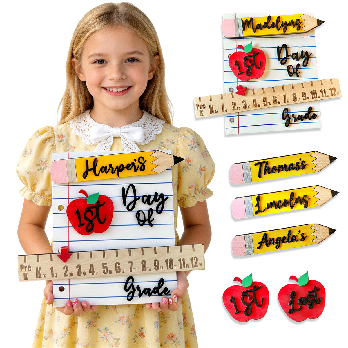 Personalized First Day of School Sign Custom Name for Kids Reusable Back to School Sign for Pre-k to 12 First & Last Day of Preschool Board Children Photo Prop Gift for New Parents Teacher