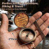 Personalized Engraved Compass with Wooden Box Custom Brass Pocket Compass with PU Leather Storage Pouch for Camping Hiking Fishing Vintage Antique Keepsake Father's Day Birthday Xmas Gifts-xmj