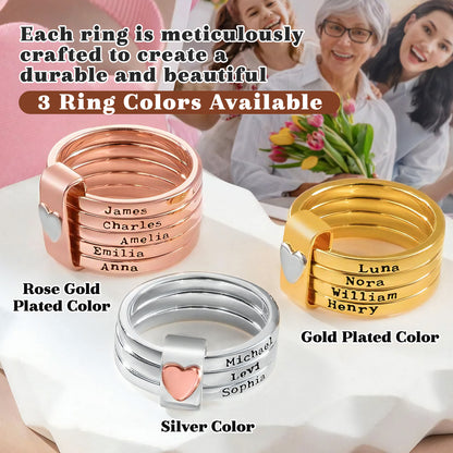 Personalized Name Ring for Women Stacking Rings with Engraved 2-7 Names Family Custom Jewelry Gifts for Mom Grandma Wife Girlfriend Mother's Day Birthday Wedding Xmas Gifts