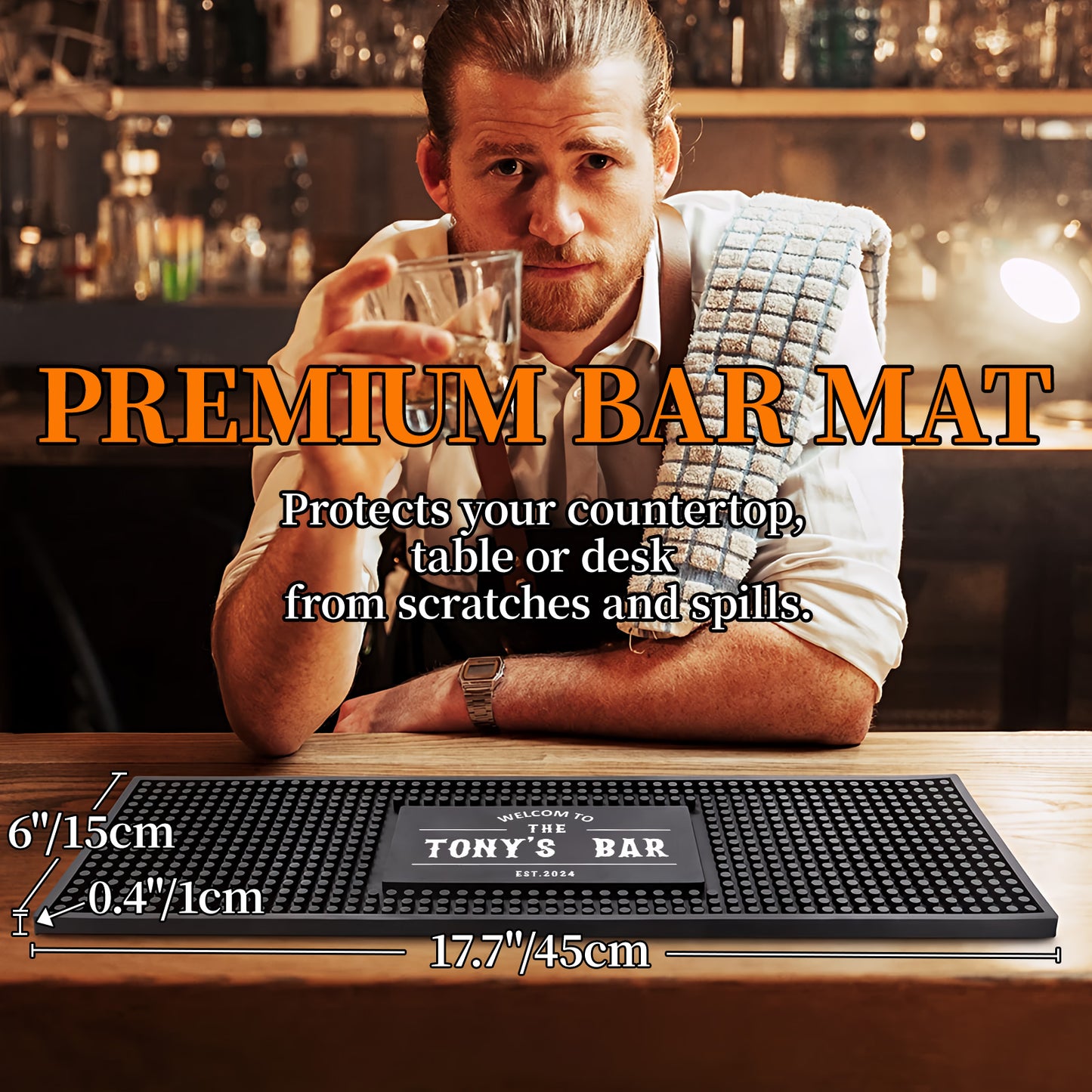 Personalised Bar Mat | Gifts for Bartender Drinking Lover Cocktail Lover | 2 Sizes Available