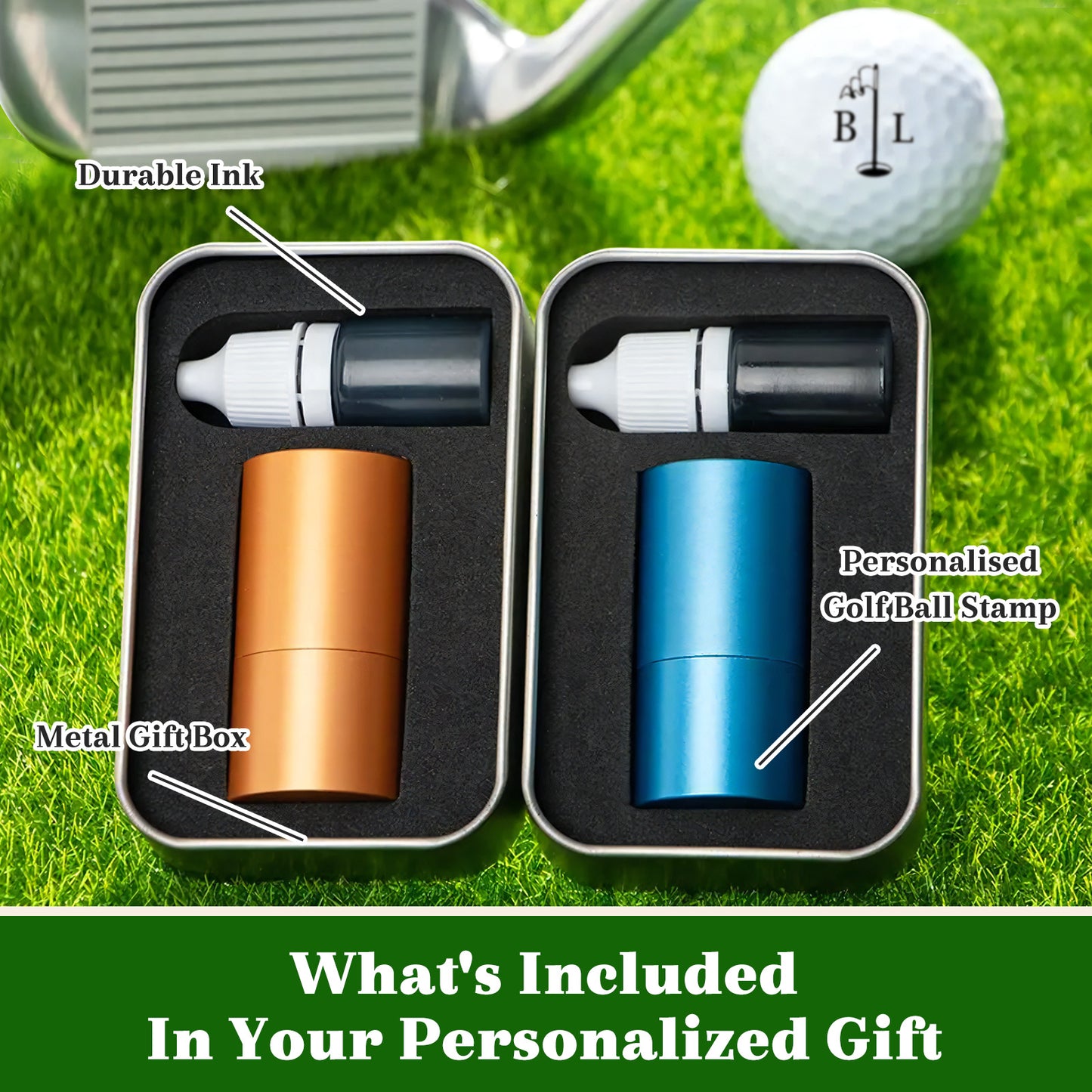 Personalized Golf Ball Stamp with Metal Storage Case