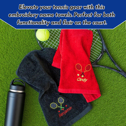 Personalized Tennis Towel – Custom Name & Racket Embroidery