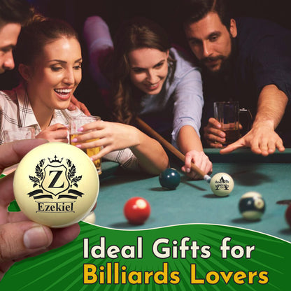 Personalized Billiards Cue Ball with Pouch Engrave Text or Logo Custom Monogram 57mm Cue Ball Birthday Gifts for Dad Husband Billiards Player Billiards Lover Wedding Father's Day Gifts