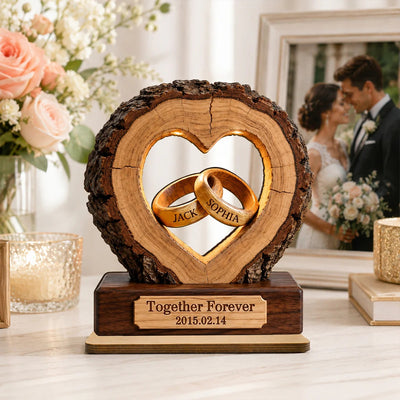 Personalized Wooden Heart Couple Statue Custom Name and Date Anniversary Gift for Couples Rustic Wedding Keepsake Decor for Wife Husband and Newlyweds