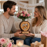 Personalized Wooden Heart Couple Statue Custom Name and Date Anniversary Gift for Couples Rustic Wedding Keepsake Decor for Wife Husband and Newlyweds