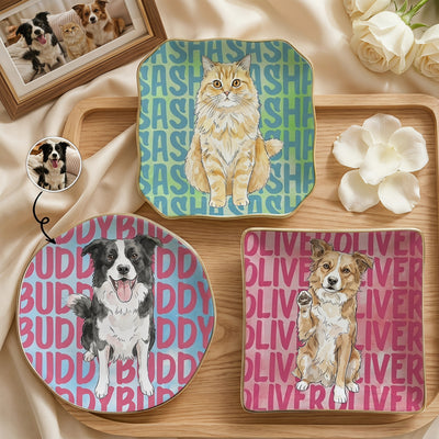 Custom Pet Portrait & Name Watercolor Style - Personalized Jewelry Dish