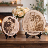 ELULAE Personalized Couple Photo Wood Decor Custom Engraved Portrait on Wood Slice with Display Stand Newlywed Gifts Idea Rustic Wall Art 5th Anniversary Wedding Engagement Gift for Couple