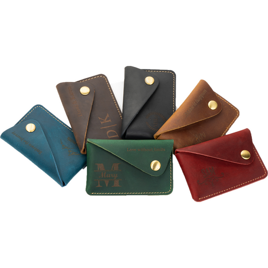 Personalised Leather Card Holder, Custom Slim Compact Wallet
