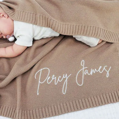 Manta personalizada para bebé con nombre bordado, manta de punto personalizada para bebé, manta suave de punto para cochecito de bebé de 40 x 30 pulgadas