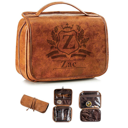 3-in-1 Large Personalized PU Leather Toiletry Bag For Men