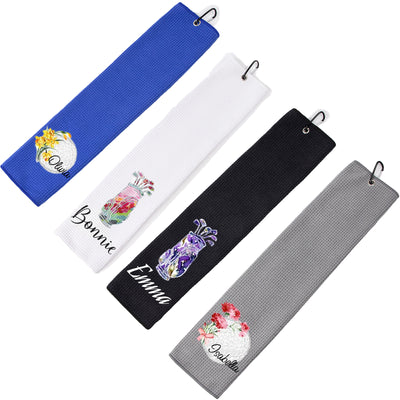 Toallas de golf personalizadas para mujer, toalla de golf tríptico de 24 x 16 pulgadas con patrón de gofre, regalo personalizado para esposa, madre, novia