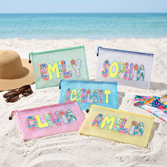 Bolsa de playa personalizada con nombre artístico, bolsa de piscina personalizada para mujer, bolsa de playa impermeable con cremallera, diseño de malla húmeda y seca, bolsa de playa para piscina, vacaciones, cumpleaños, fiesta de verano, viajes
