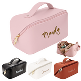 Personalized Large Capacity Cosmetic Bag Embroidered Makeup Bag with Name Portable Waterproof PU Leather Makeup Bag with Divider and Handle Travel Makeup Bag Gifts for Women Mom Bridesmaids (Embroidery)