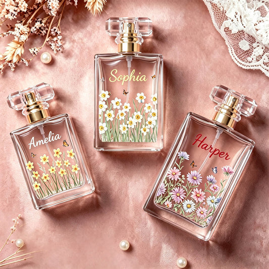 Personalized Floral Glass Perfume Bottle Custom Birth Flower and Name Refillable Empty Perfume Bottles Mini Portable Travel Essential Gifts for Wife Girlfriend Bridesmaids 100ml 3.4 oz