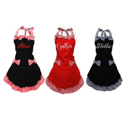 Personalized Name Embroidered Women's Apron | Customized Retro Cute Apron