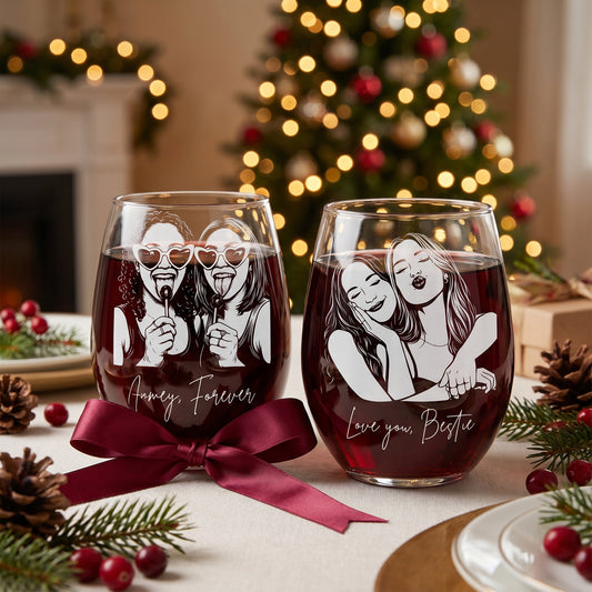 Vaso de vino personalizado con retrato de mejores amigas, regalos de BFF para mujeres, foto y nombre personalizados, vaso de vino sin tallo de 15 oz, regalos de hermanas de alma para mejores amigas, hermanas, familiares, amigas, damas de honor