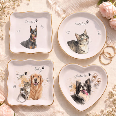 Personalized Pet Portrait Jewelry Tray Watercolor Dog Photo with Name & Paw Print Handpainted Ceramic Ring Dish Sympathy Gift Pet Owner Cat Memorial Gift Gifts for Pet Lovers Family Friends