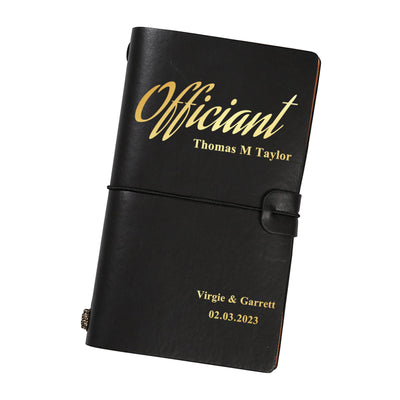 Cuaderno personalizado para oficiante de boda, nombre grabado en oro