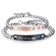 Personalized Matching Bracelets for Couple Engraving Name/Text 2 PCS Set Customized Metal Bracelet for Lover Custom Name Dainty Charm Bracelet for Men Women Valentines Gift for Her Him Jewelry Set