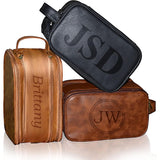Personalized Leather Toiletry Bag for Men Large Capacity Toiletry Travel Bag PU Leather Waterproof Shaving Bag Travel Essentials Customized Gifts for Husband Groomsmen Father's Day