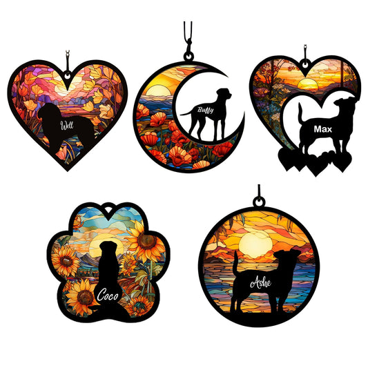 Personalized Dog Memorial Suncatcher, Custom Name Pet Breeds Suncatcher