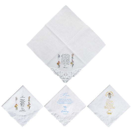 Personalized Flower Embroidered Handkerchief | Customized Cotton Hankies for Women