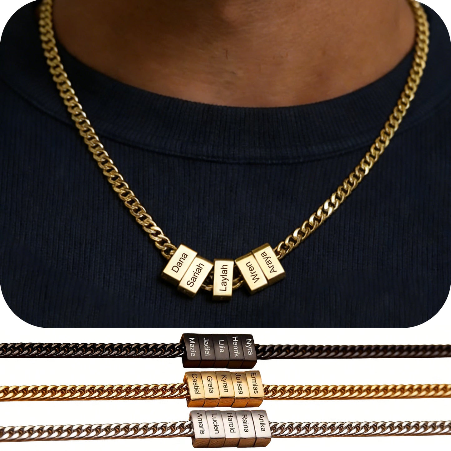 Personalized Men Necklace with Family Name Custom 1-10 Names Curb Chain Custom Pendant Necklace Men Jewelry Gift Father's Day Gift Gifts for Dad Grandpa Husband Son Family