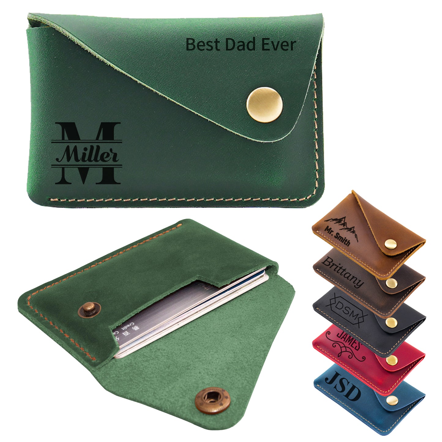 Personalised Leather Card Holder, Custom Credit Card Wallet, Leather Front Pocket Minimalist Card Case