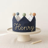 Hand Embroidered Linen Crown for Kids | Personalized Name Crown | Custom First Birthday Keepsake Gift