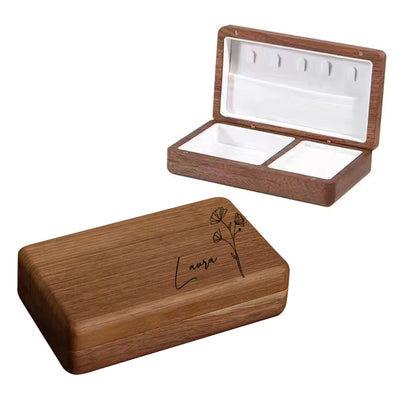 Joyero de madera personalizado, estuche de viaje para joyas, gran capacidad de almacenamiento, compartimentos para anillos, ganchos integrados para collares