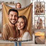 Personalized Blanket with Picture Text Custom Blanket for Mom Dad Couple Girlfriend Boyfriend Husband & Wife Home Decor Woven Tapestry Pet Memorial Blanket Gift for Wedding Anniversary