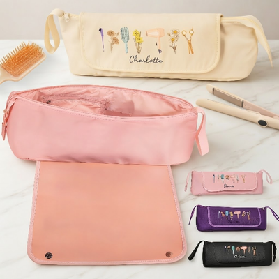 Bolsa de viaje personalizada y resistente al calor para herramientas de cabello – Organizador personalizado con flor de nacimiento y nombre para Dyson, Shark y Hot Tools