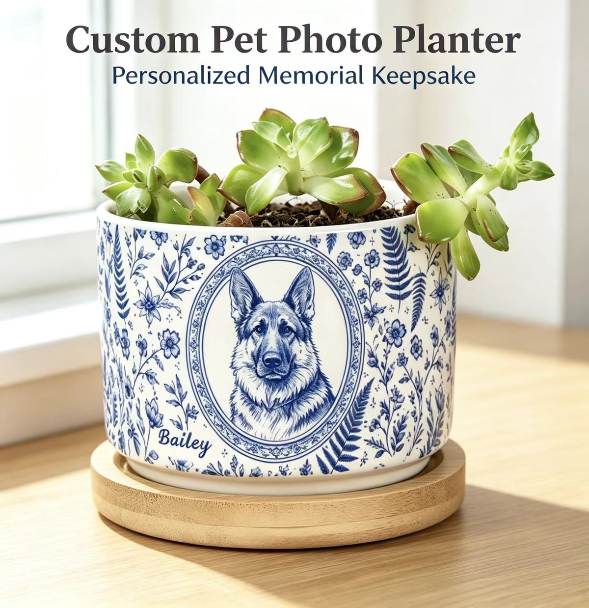 Pet Portrait Planter Home Decor Pet Memorial Remembrance - Personalized Plant Pot
