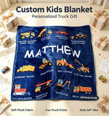 Personalized Construction Truck Blanket with Name – Soft Anti-Pilling Flannel Toddler Throw Gift for Kids
