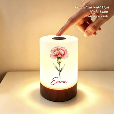 Personalized Birth Flower Dimmable Adjustable Color Touch Control Rechargeable Night Light with Name Bedroom Decor Birthday Gift for Woman