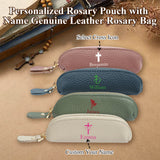 Personalized Genuine Leather Rosary Pouch Cross Print Rosary Bag with Name Mini Coin Purse Portable Rosary Storage Case Gifts for Christians Catholic Religious Baptism Women Family