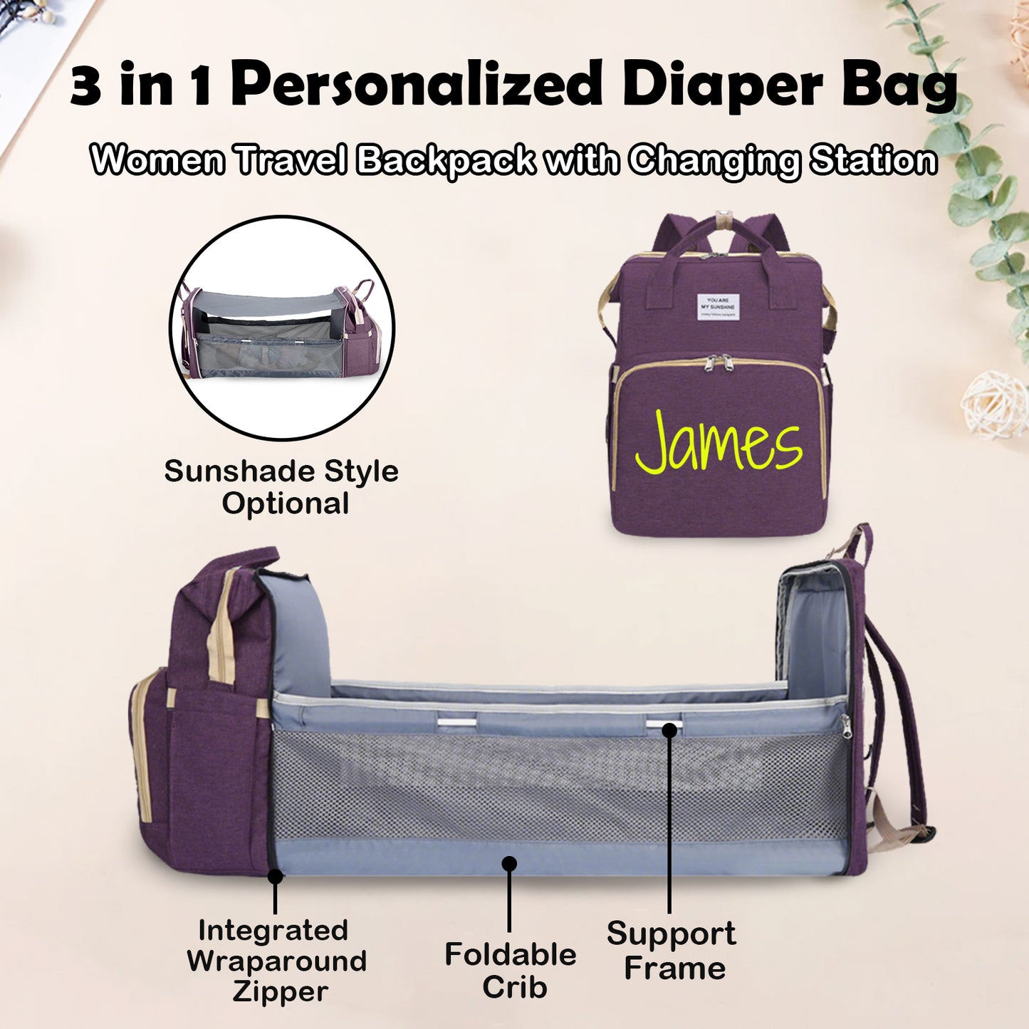 The Ultimate 3-in-1 Personalized Diaper Backpack – Waterproof, Large Capacity & Custom Engraved