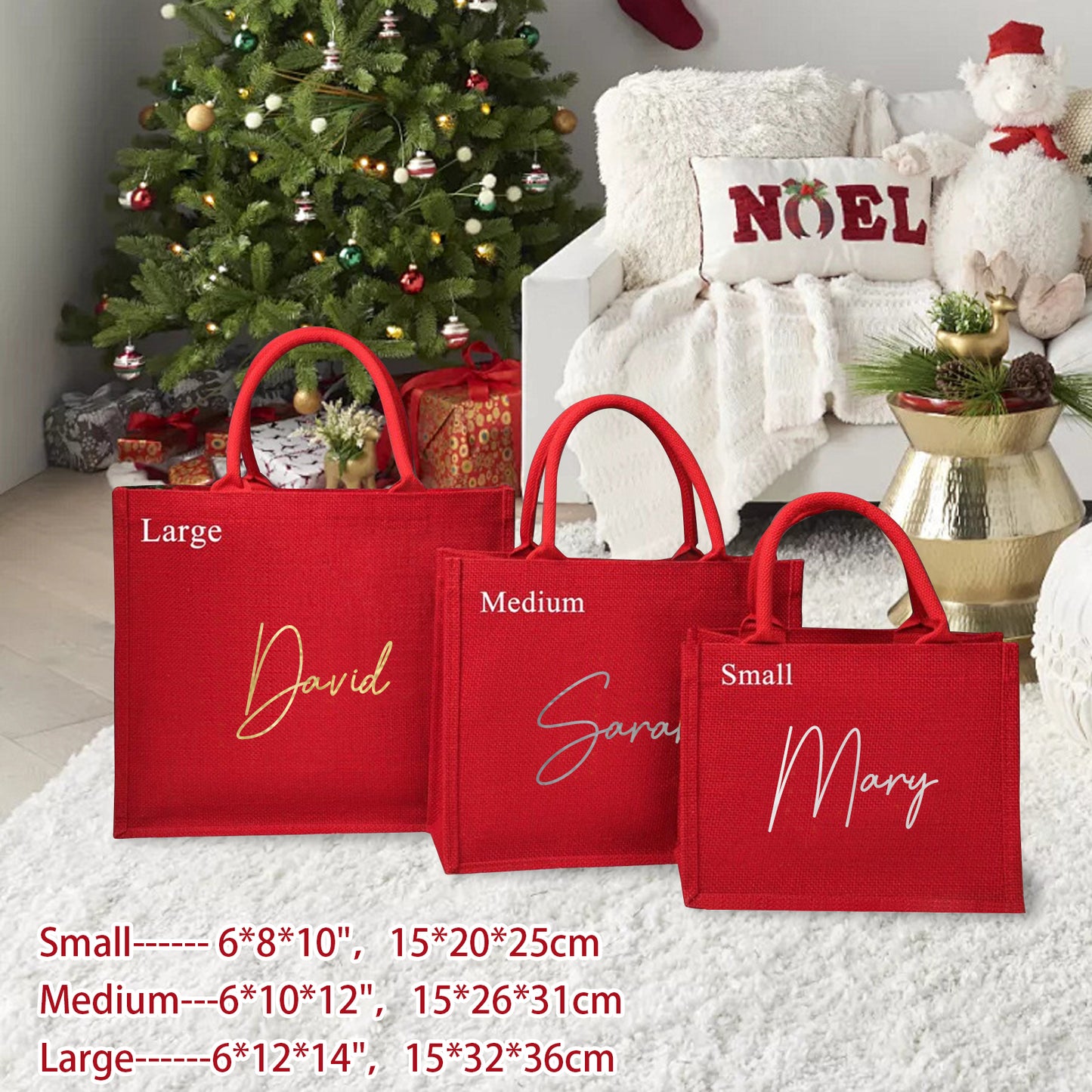 Personalized Red Jute Tote Bag